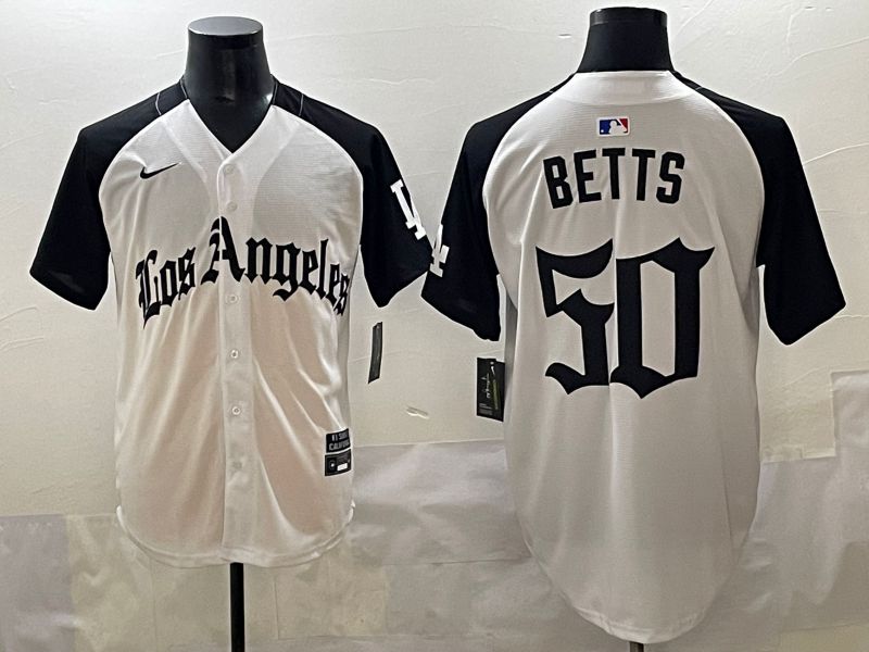 Men 2025 Los Angeles Dodgers #50 Betts White black Five generations Joint Name Nike MLB Jersey style 526